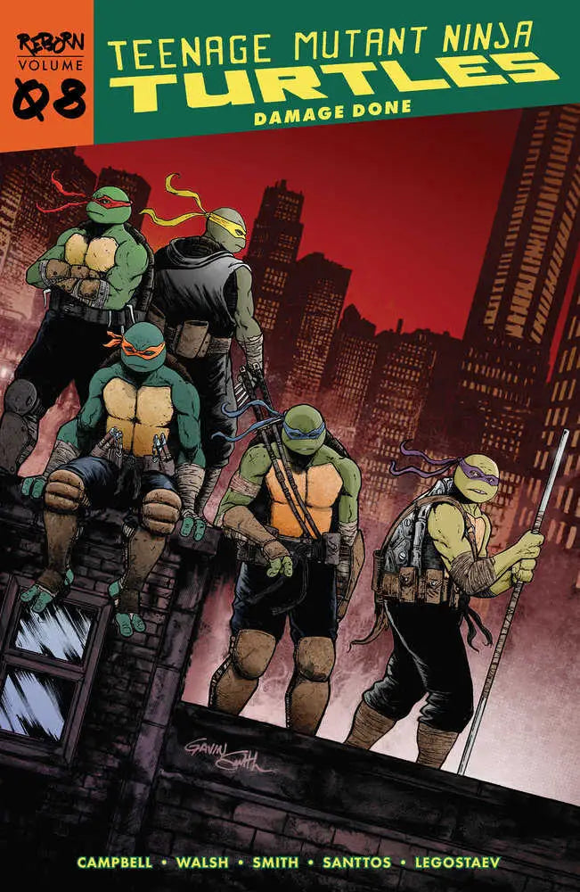 Teenage Mutant Ninja Turtles comic book cover featuring the five turtles from Reborn Volume 8