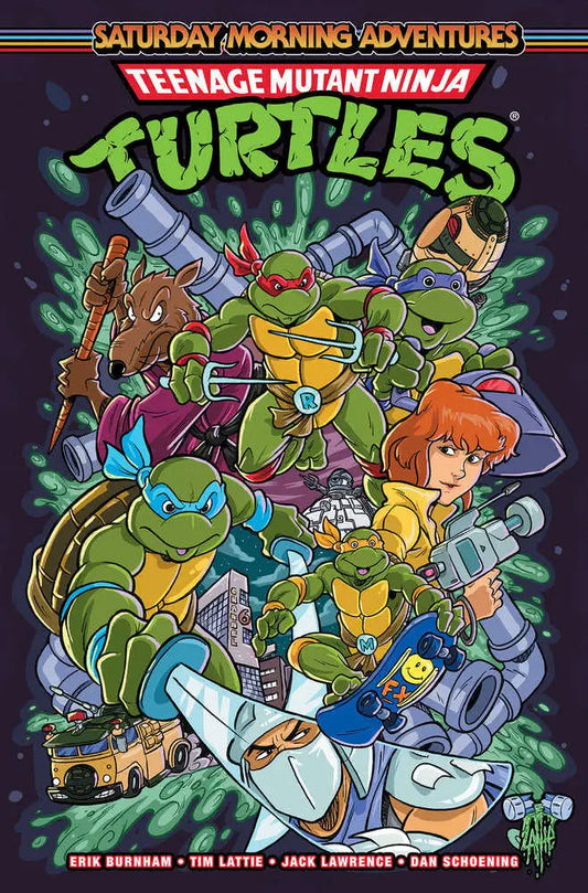 Colorful poster of Teenage Mutant Ninja Turtles from Saturday Morning Adventures, Volume 2