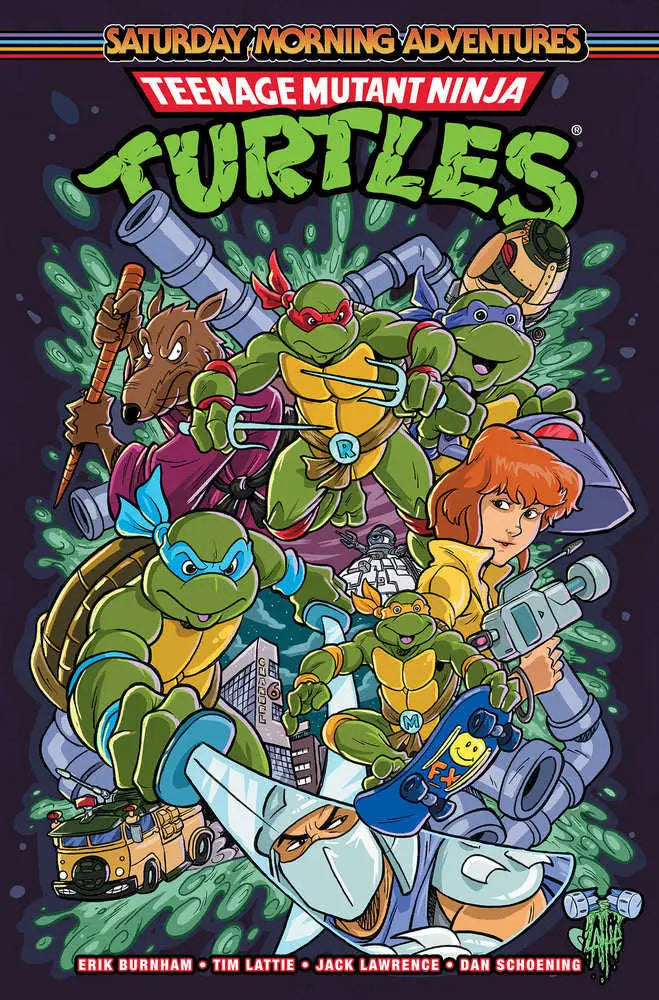 Colorful poster of Teenage Mutant Ninja Turtles from Saturday Morning Adventures, Volume 2