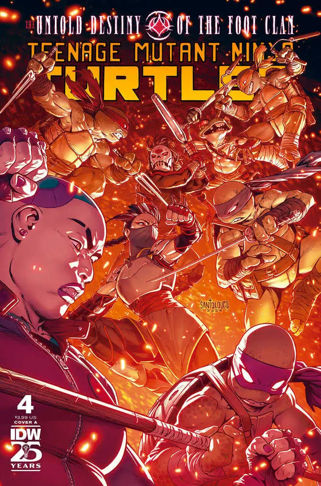 Comic book cover of Teenage Mutant Ninja Turtles with vibrant red battle artwork