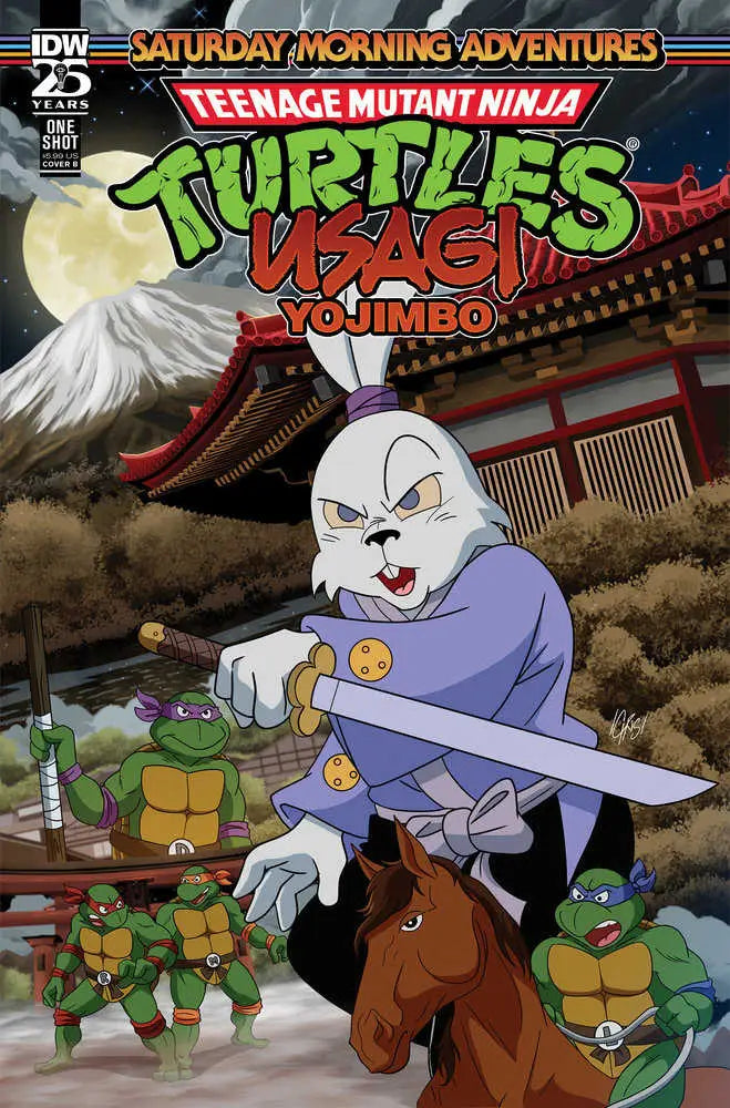 Comic book cover of Teenage Mutant Ninja Turtles and Usagi Yojimbo in dynamic action