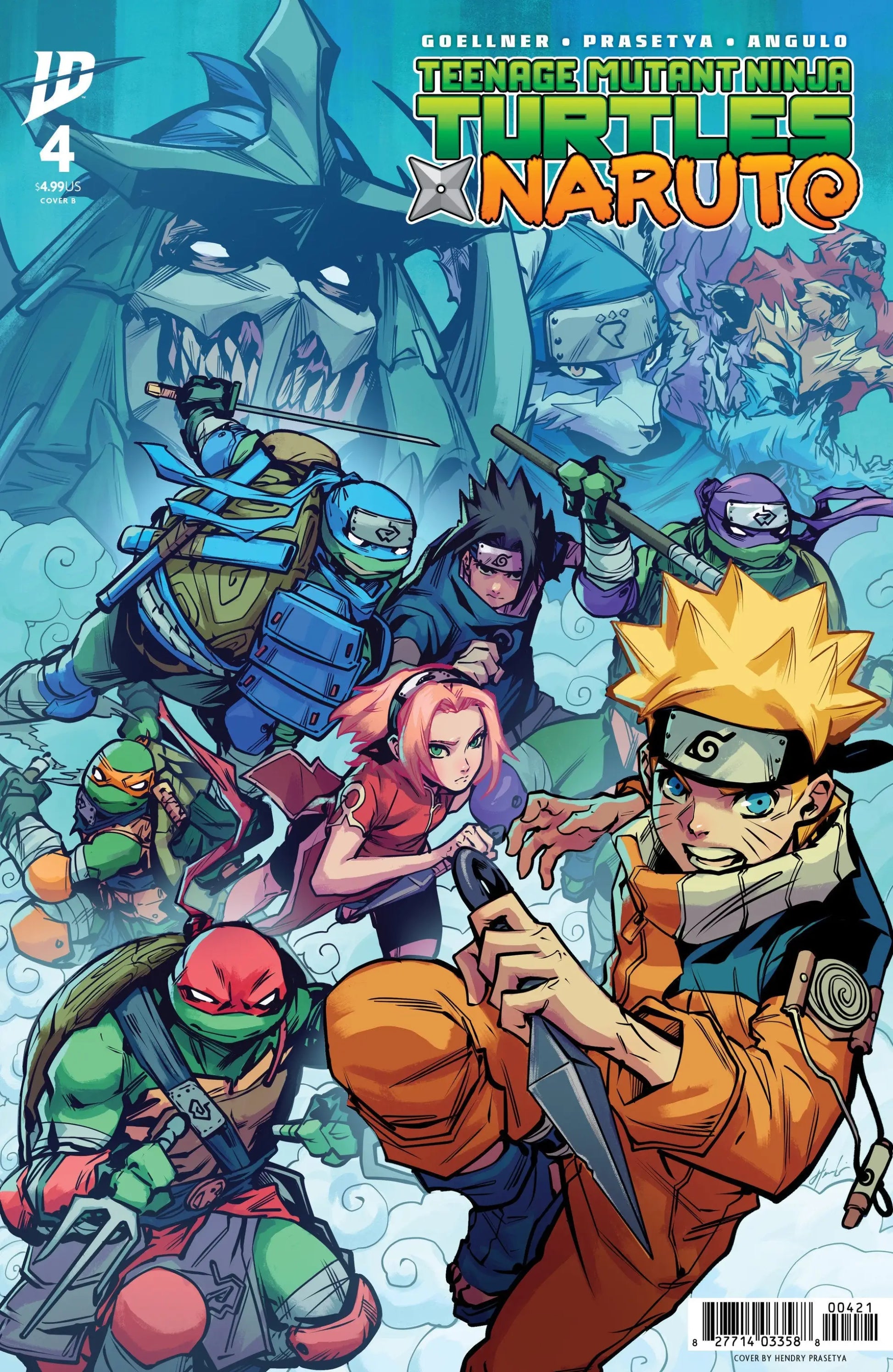 Comic book cover of Teenage Mutant Ninja Turtles X Naruto #4 Variant B featuring Teenage Mutant Ninja Turtles artwork