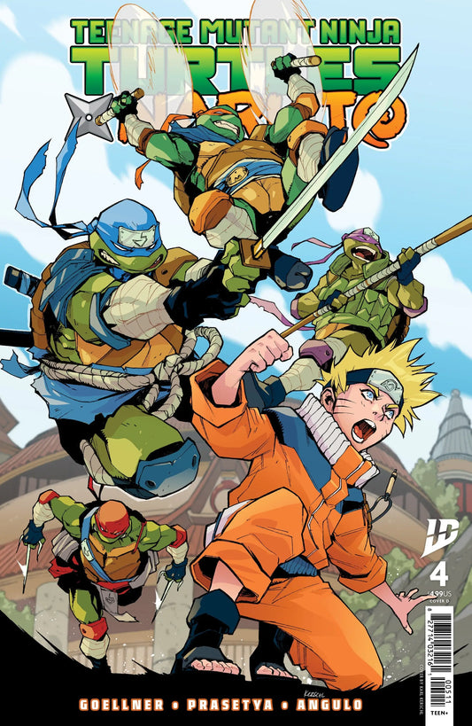 Comic book cover featuring Teenage Mutant Ninja Turtles and Naruto from Teenage Mutant Ninja Turtles X Naruto #4 Variant D