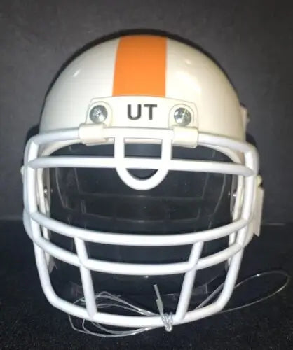 White Tennessee Volunteers football helmet hood ornament with orange stripe by Hard Headed Sports