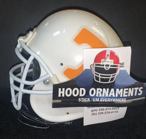 White Tennessee Volunteers football helmet hood ornament for hard headed sports fans