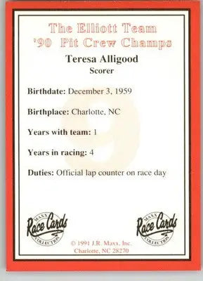 Teresa Alligood - 1991 Maxx The Bill Elliott Team - #NNO - Racing - Racing Card Single