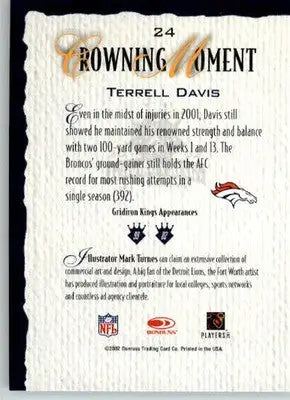 Terrell Davis - 2002 Donruss Gridiron Kings - #24 - Football - Football Card Single