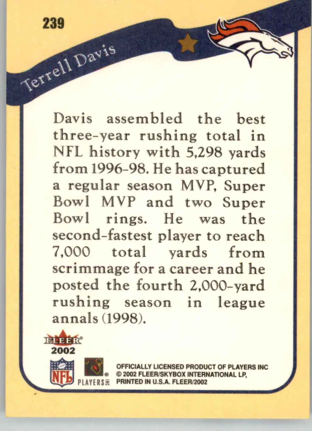 Terrell Davis - 2002 Fleer - #239 - Football - Football Card Single