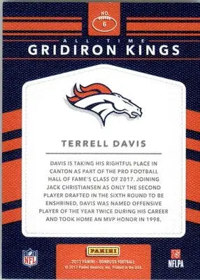 Terrell Davis - 2017 Donruss - #6 - All-Time Gridiron Kings Football - Football Card Single