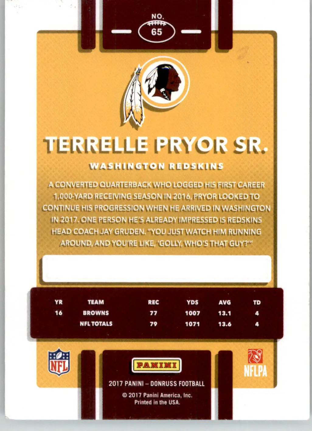 Terrelle Pryor Sr. - 2017 Donruss - #65 - Football