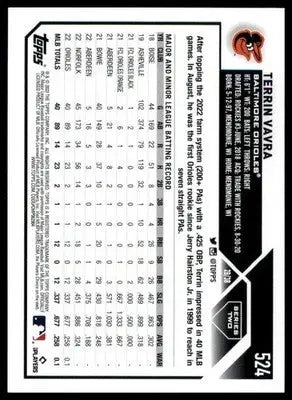 Terrin Vavra Rookie 2023 Topps #524 Baltimore Orioles - Baseball Card Single