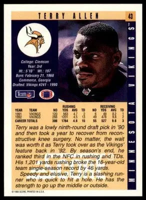 Terry Allen 1993 Score #43 Minnesota Vikings - Football Card Single