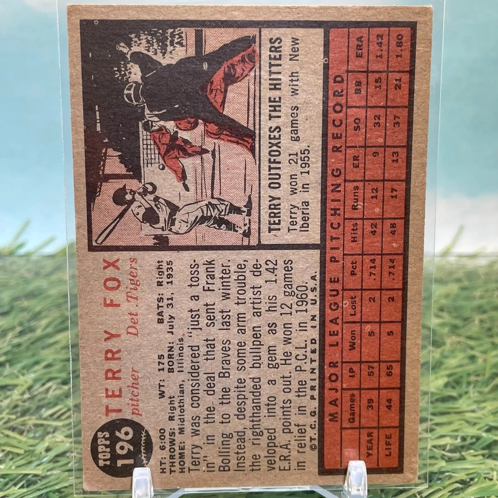 Terry Fox 1962 Topps #196 Detroit Tigers Baseball Card VG - Baseball Card Single