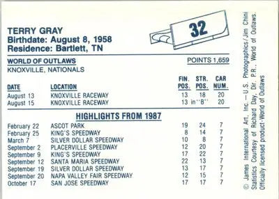 Terry Gray - 1987 World of Outlaws - #32 - Racing - Racing Card Single