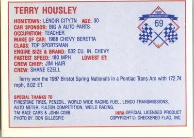Terry Housley - 1989 Checkered Flag IHRA - #69 - Racing - Racing Card Single