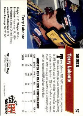 Terry Labonte - 1991 Pro Set - #57 - Racing - Racing Card Single