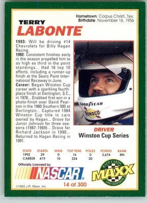 Terry Labonte - 1993 Maxx - #14 - Racing - Racing Card Single