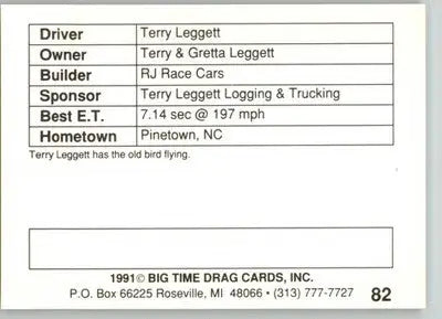 Terry Legett - 1991 Big Time Drag - #82 - Racing - Racing Card Single