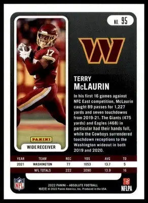 Terry McLaurin 2022 Panini Absolute Retail #95 Washington Commanders - Football Card Single