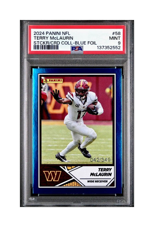 Terry McLaurin 2024 Panini Sticker Collection 042/349 #58 Blue Foil PSA 9 Mint