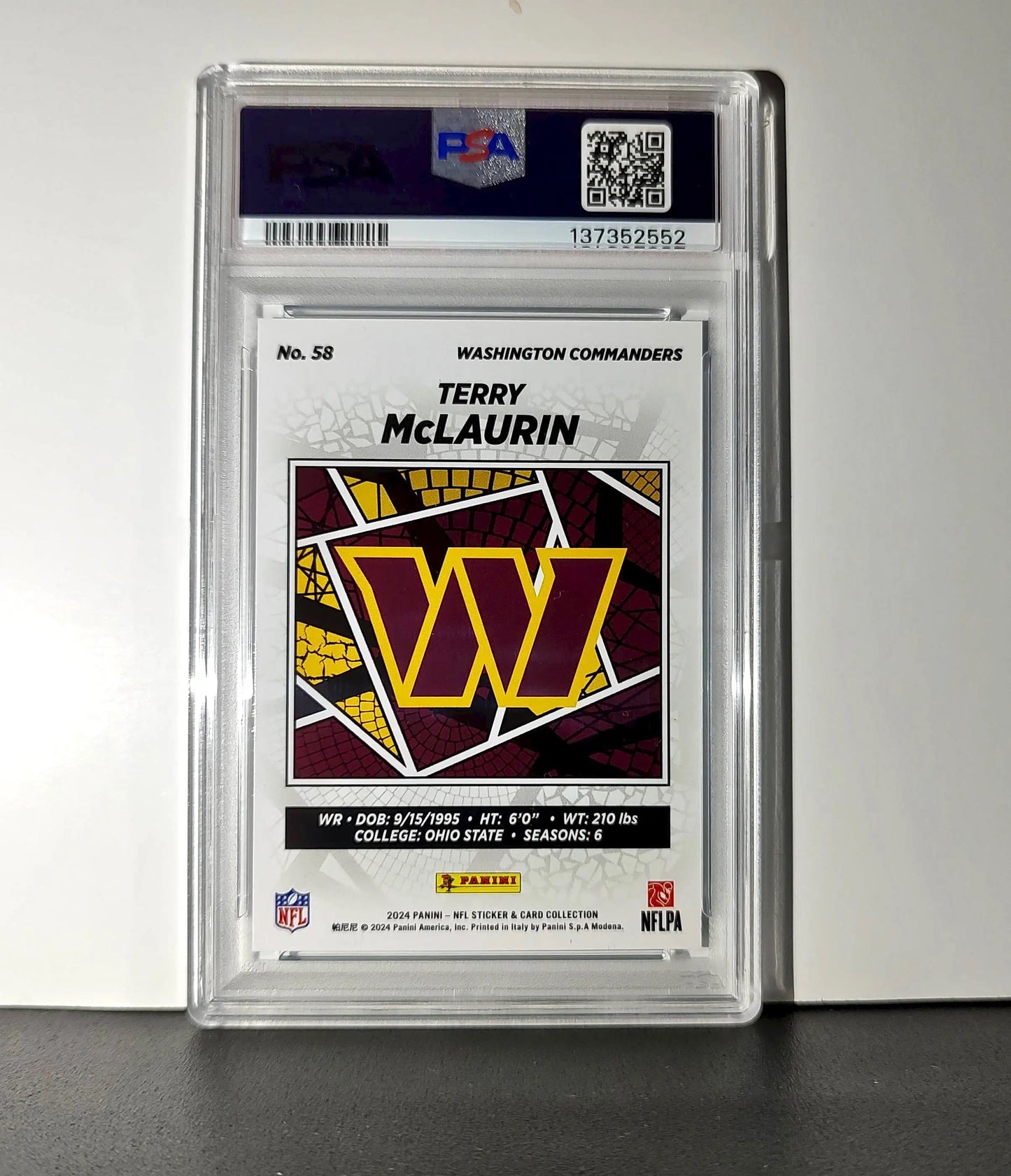 Terry McLaurin 2024 Panini Sticker Collection 042/349 #58 Blue Foil PSA 9 Mint