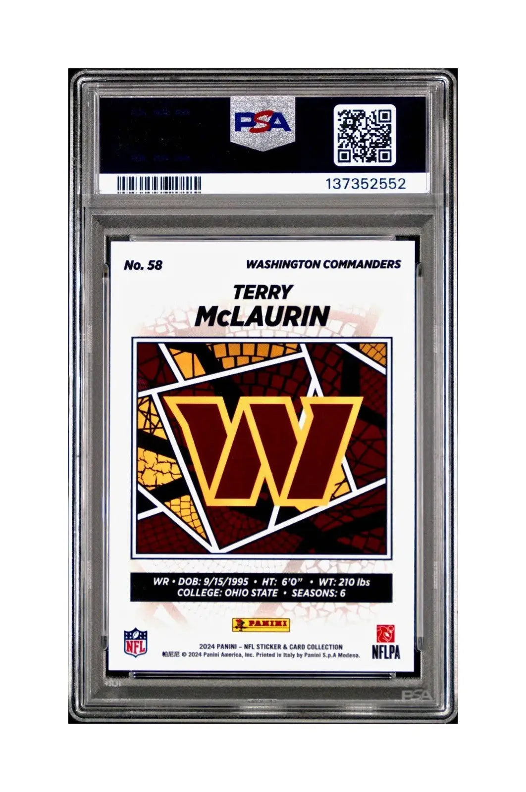 Terry McLaurin 2024 Panini Sticker Collection 042/349 #58 Blue Foil PSA 9 Mint