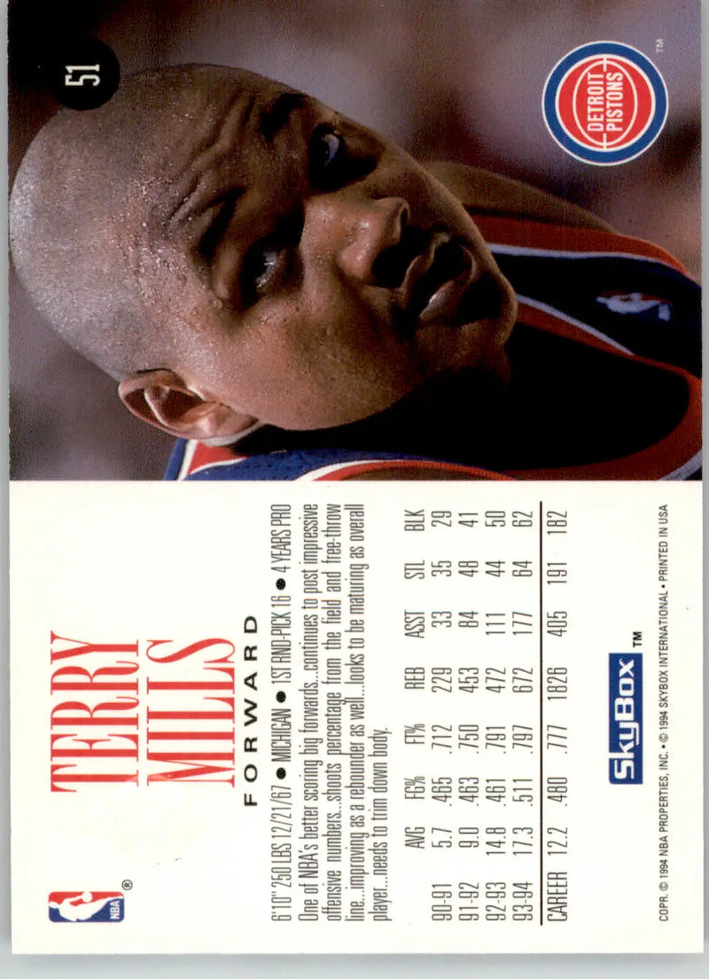 Terry Mills - 1994-95 SkyBox Premium - #51 - Basketball - Basketball Card Single