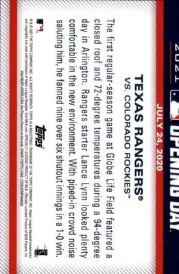 Texas Rangers 2021 Topps Opening Day #OD-8 Texas Rangers - Baseball Card Single