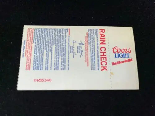 Coors Light rain check ticket stub from Texas Rangers vs Oakland A’s June 26 1993