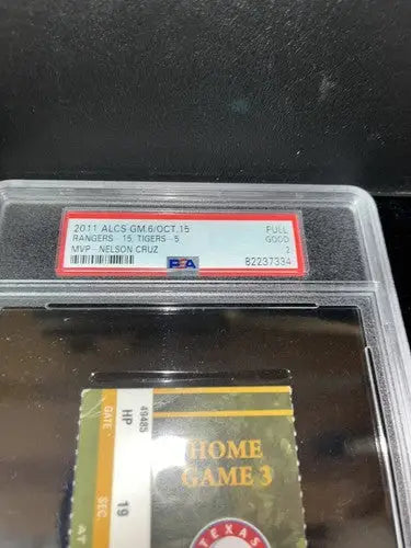 TEXAS RANGERS vs Detroit TIGERS 2011 ALCS Game 6 Ticket PSA 2 Nelson Cruz MVP - Sports Memorabilia