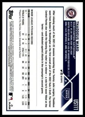 Thaddeus Ward Rookie 2023 Topps Update #US111 Washington Nationals - Baseball Card Single