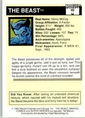 The Beast - 1990 Impel Marvel Universe - #46 - Non_sport - Non-Sports Card Single