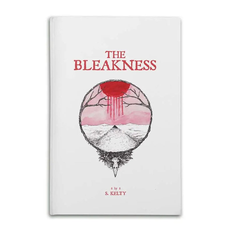 Book cover with surreal illustration for The Bleakness Role-Playing Game featuring gritty survival mechanics and immersive horror on an ancient road
