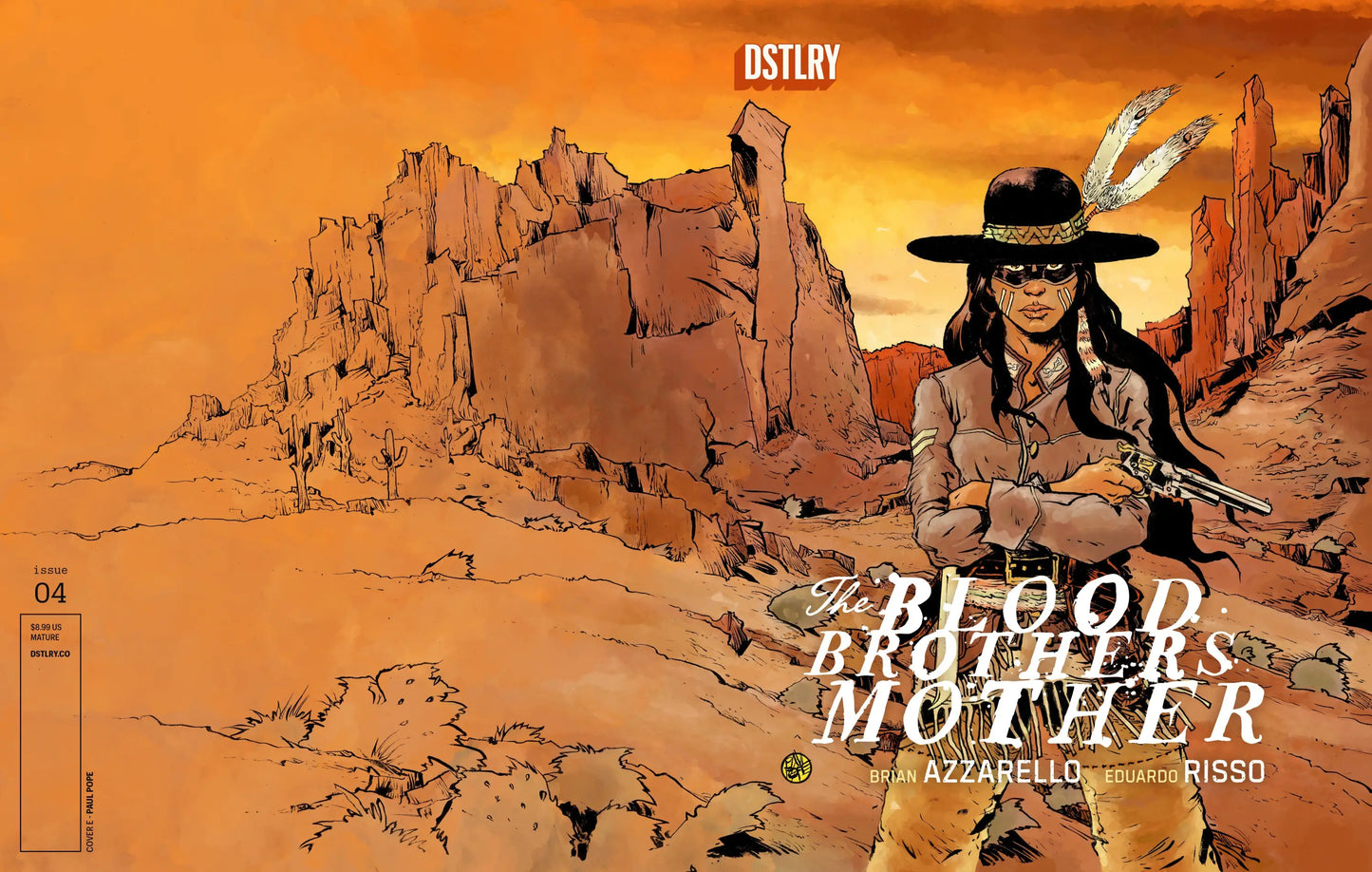 Comic book cover featuring a woman with a revolver in a desert scene for Blood Brothers Mother Paul Pope variant