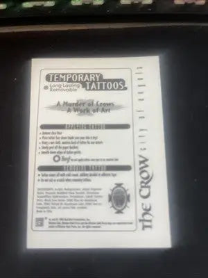 Temporary tattoo sheet featuring crow city of angels design for angels temporary tattoo lovers