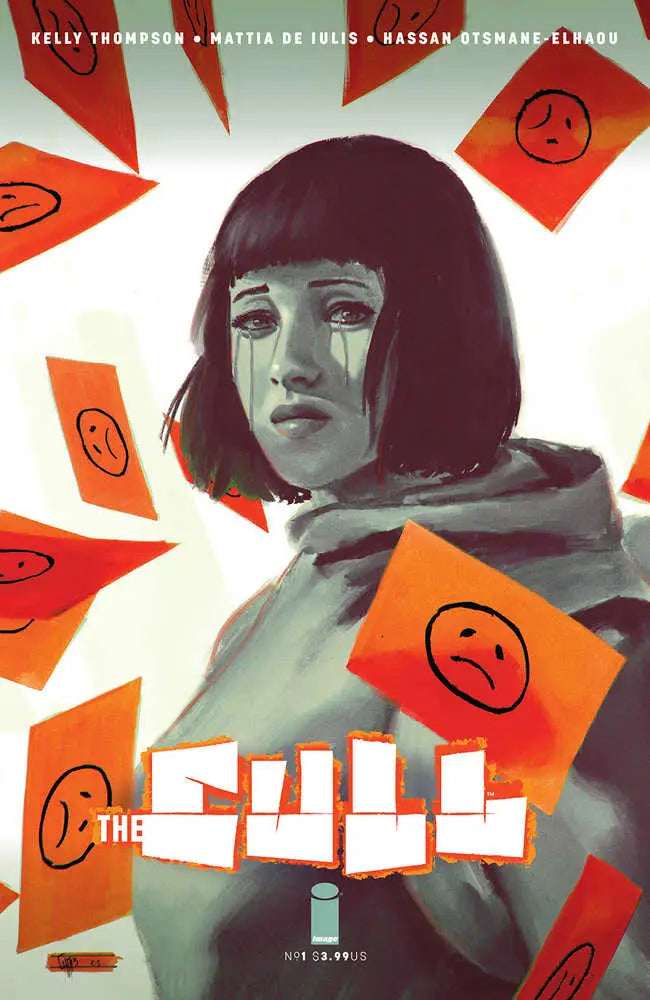 Stylized graphic novel cover of The Cull #1 with figure and orange trading cards