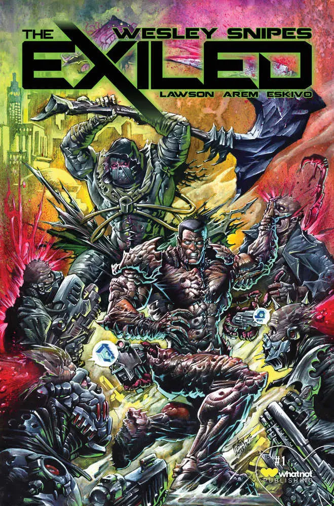 Comic book cover artwork for The Exiled #6 featuring armored warriors and energy effects