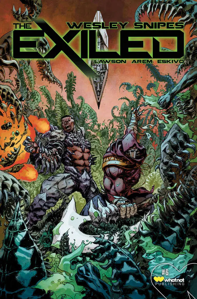 Comic book cover for The Exiled #6 features action figures in jungle setting for original series
