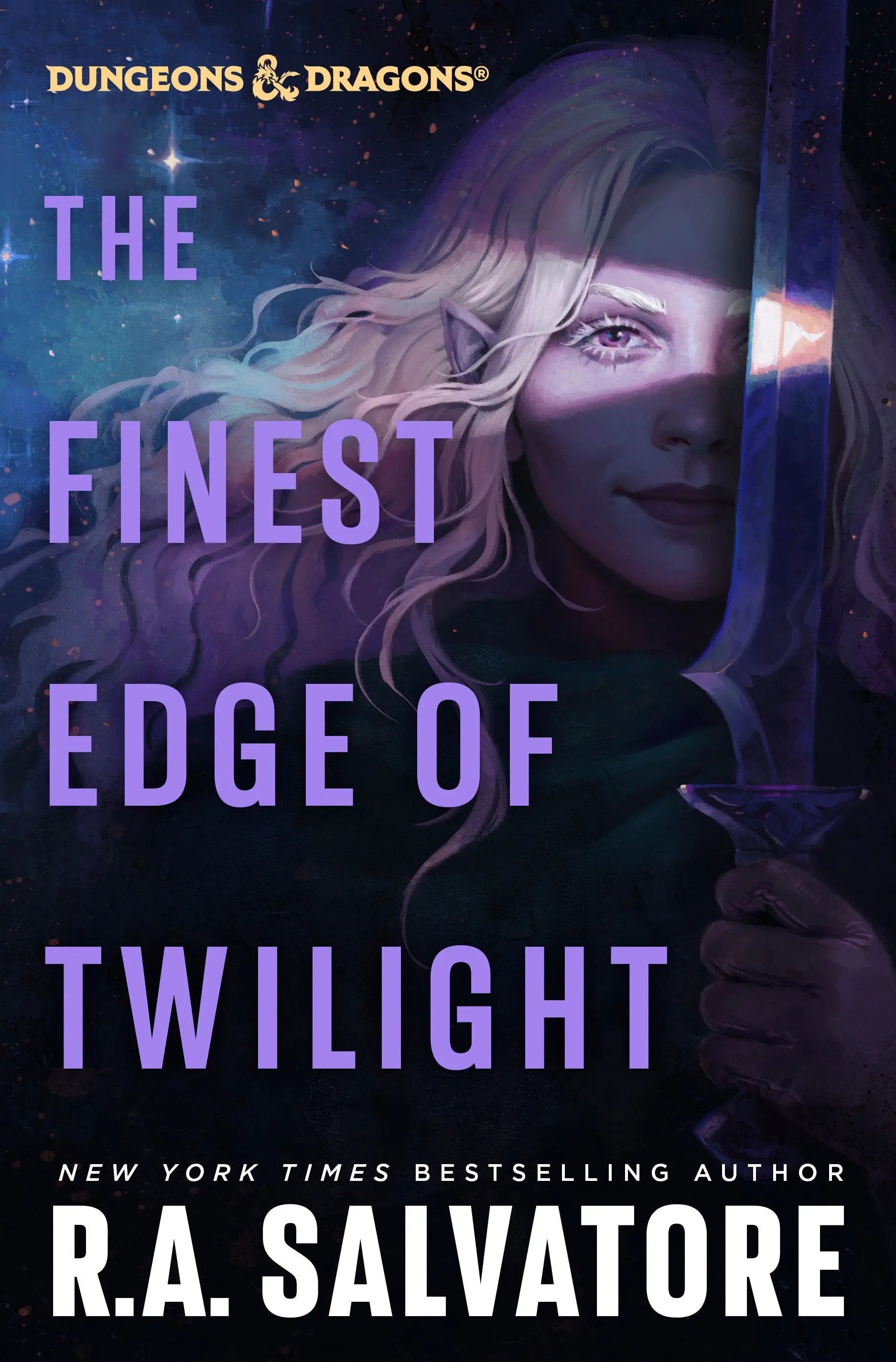 Elf-like character holding a sword in Dungeons & Dragons fantasy novel The Finest Edge Of Twilight