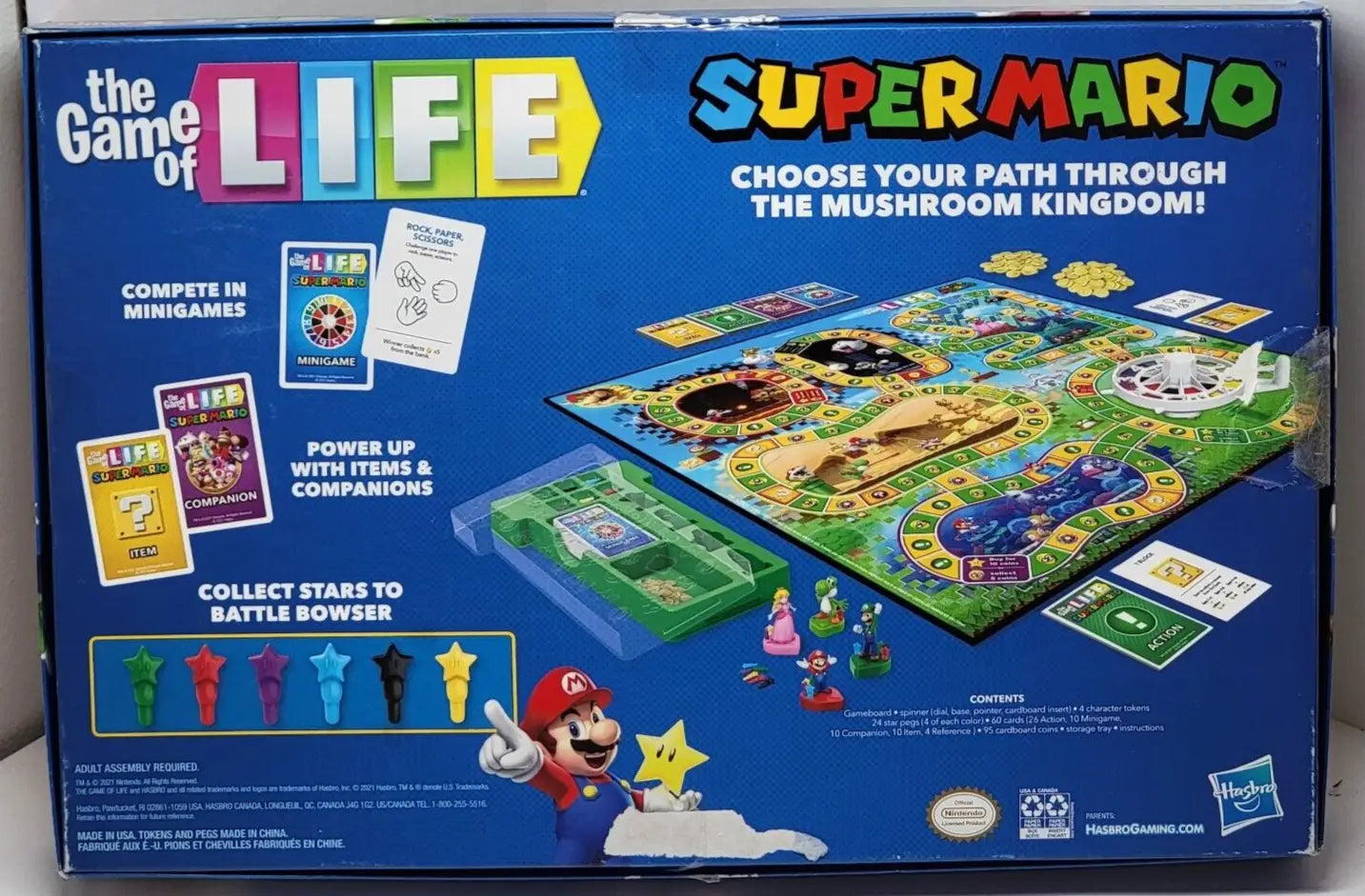 Back of The Game of Life Super Mario Edition Complete board game box showing Mario theme