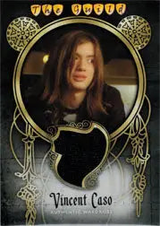 Portrait of a young person with long brown hair in an ornate frame from Vincent Caso trading card