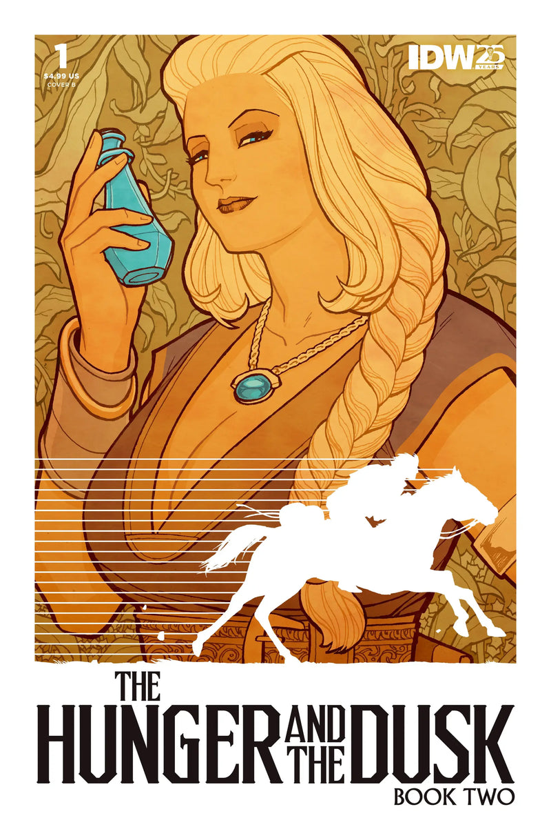 Art Nouveau comic book cover for The Hunger and the Dusk Book Two with orange tones