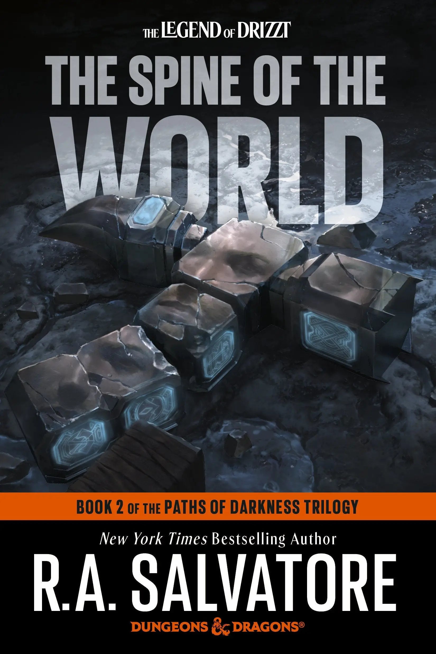 Book cover for The Spine of the World by R A Salvatore, second book in the Darkness series