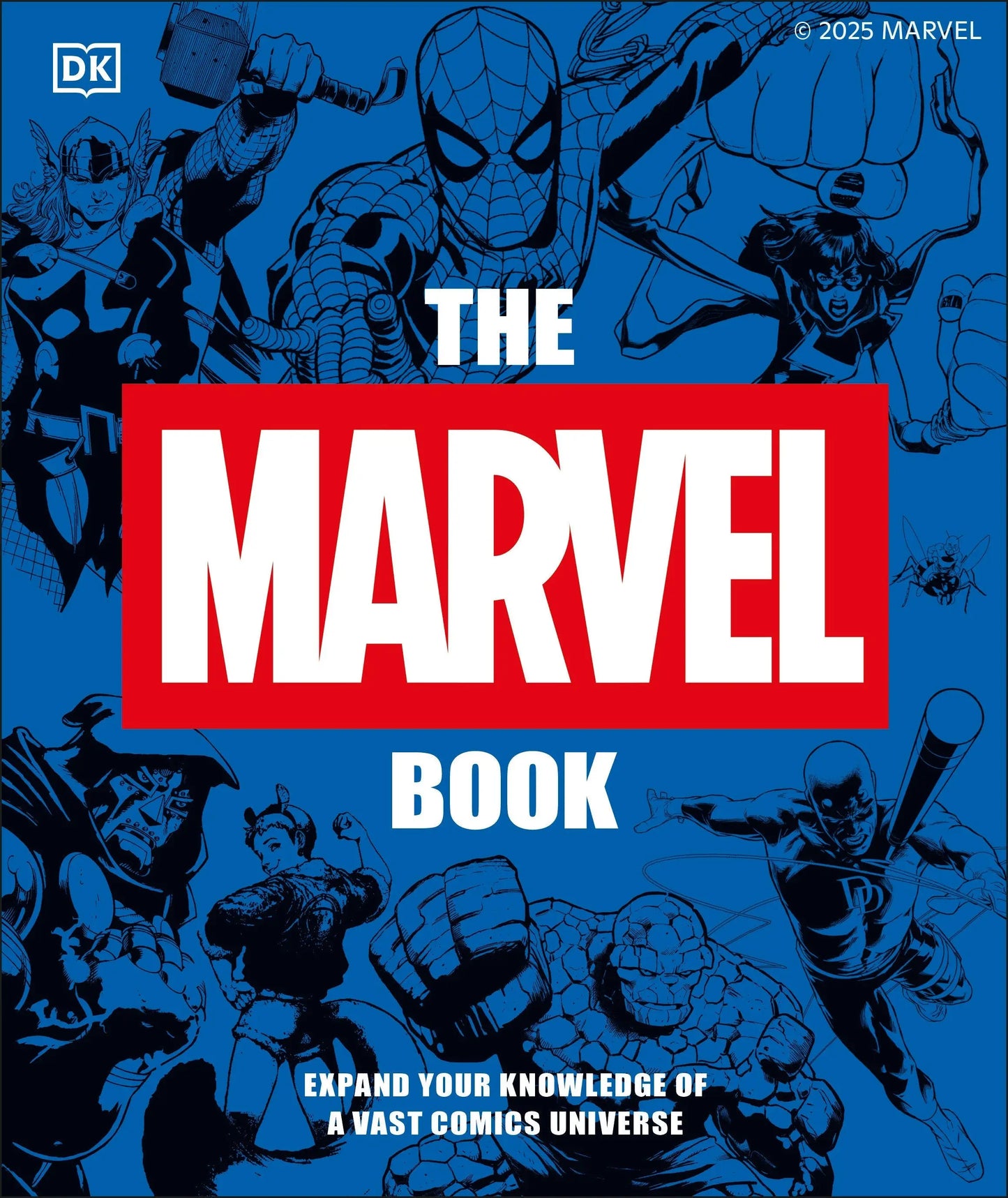 Book cover featuring Marvel Comics characters for The Marvel Book New Edition, celebrating Marvel Comics multiverse