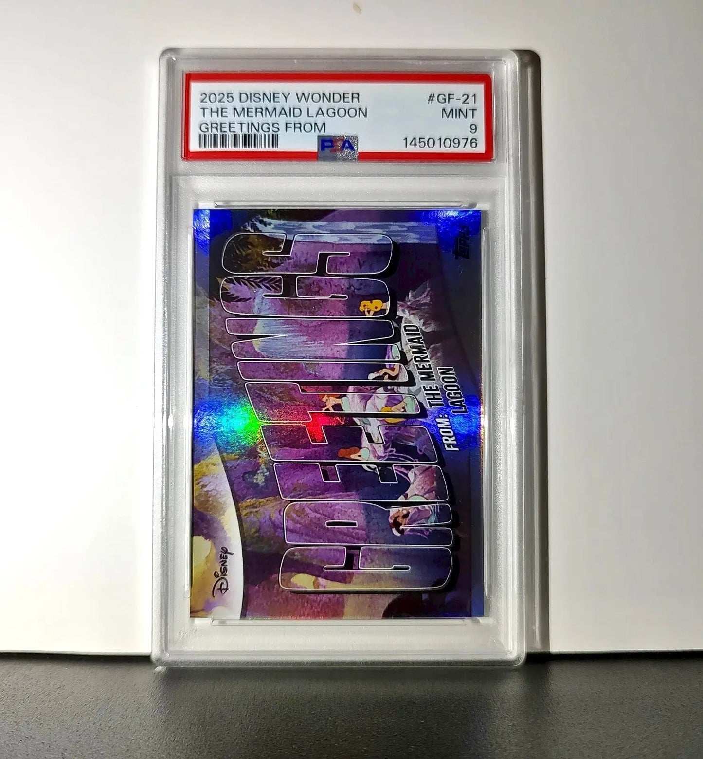 The Mermaid Lagoon 2025 Topps Disney #GF-21 Greetings From Card Peter Pan PSA 9