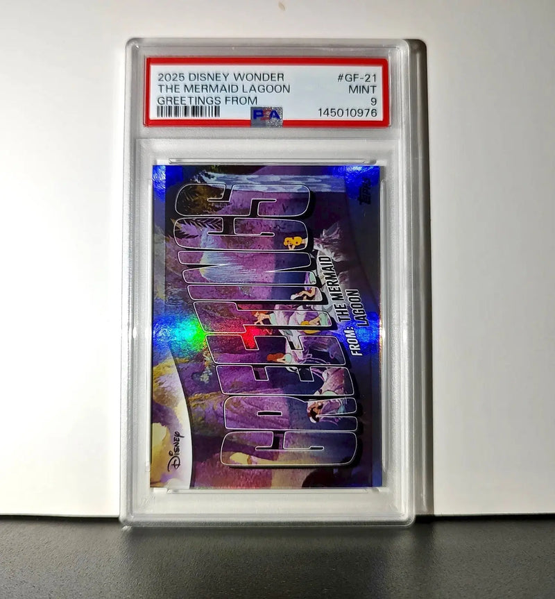 The Mermaid Lagoon 2025 Topps Disney #GF-21 Greetings From Card Peter Pan PSA 9