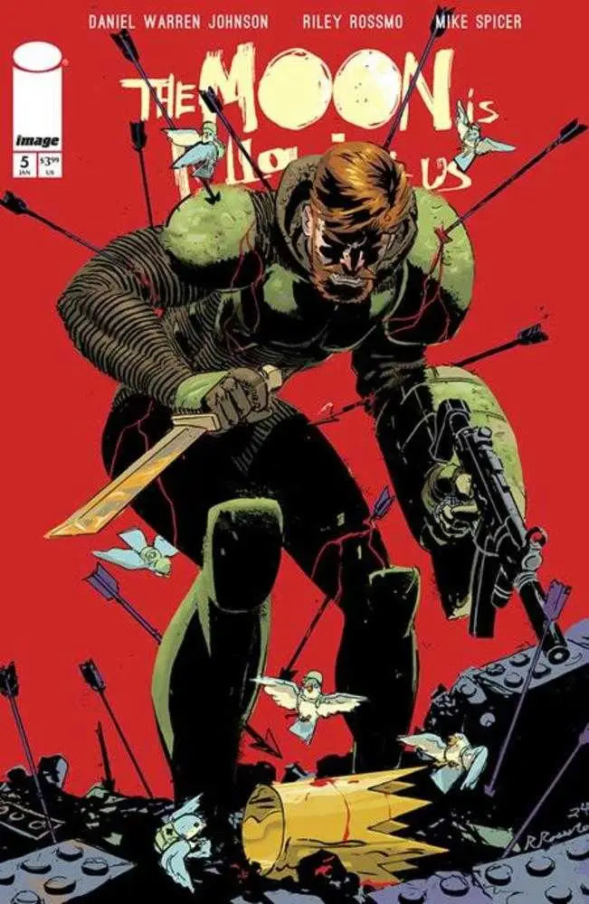 Comic book cover featuring The Moon Is Following Us #5 by Riley Rossmo