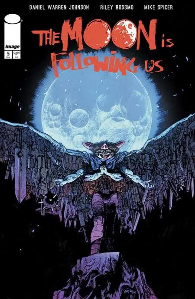 Comic book cover featuring The Moon Is Following Us #5 Daniel Warren Johnson variant