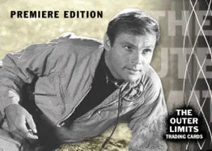 Black and white image of a man in a jacket on The Outer Limits promo card