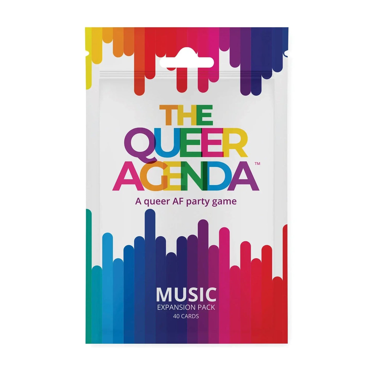 The Queer Agenda Music Expansion Pack for The Queer Agenda party game showcasing vibrant design